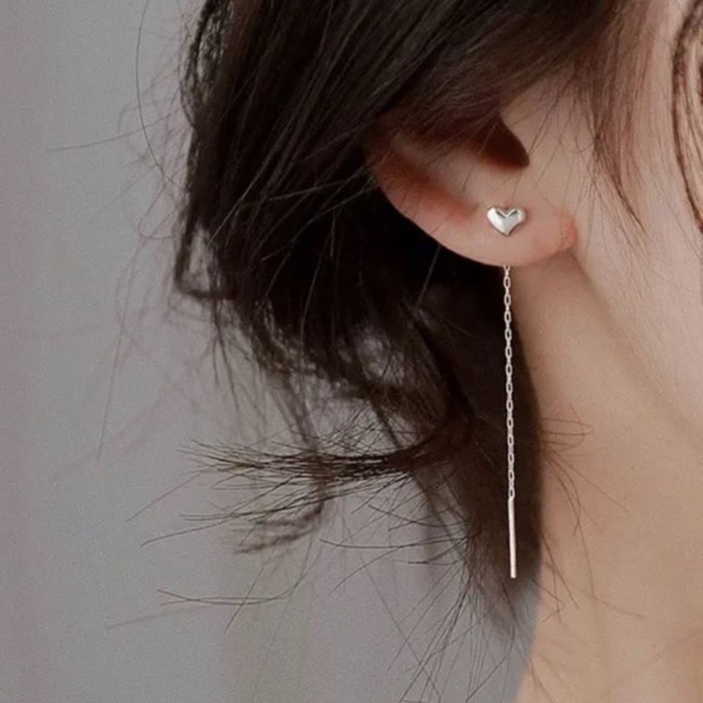 Sterling Silver Heart Threaded Thread Chain Tassel Earrings Brand New